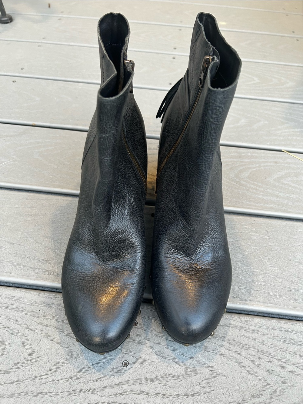 Kork-Ease Black Leather Wood-Stacked Heel Ankle Boots - Picture 13 of 15